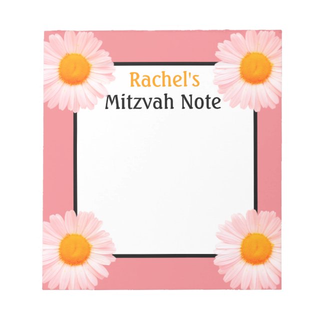 Retro Daisies Pink Girl's Mitzvah Notes Notepad (Front)