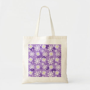 Retro Daisies Purple Gingham Circles Tote Bag