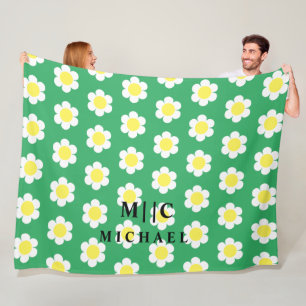 Retro daisies simple modern monogram  fleece blanket
