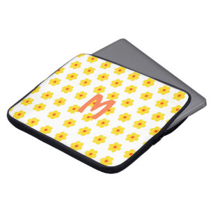 Retro Daisies Yellow and Orange and White Floral  Laptop Sleeve