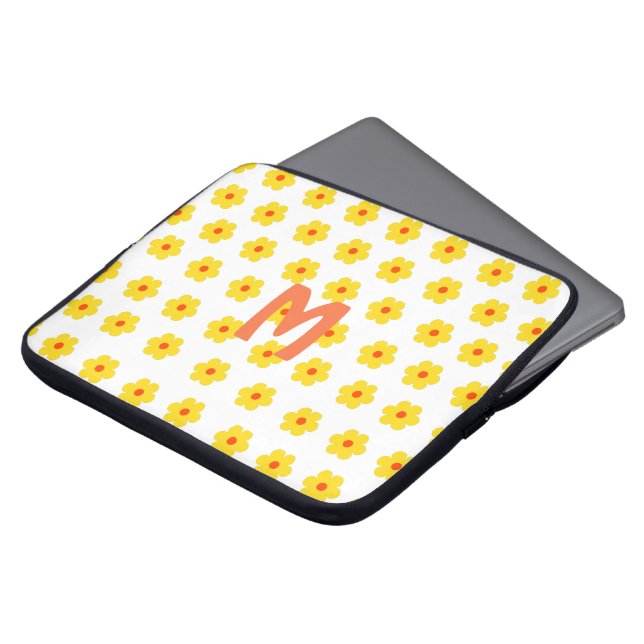 Retro Daisies Yellow and Orange and White Floral  Laptop Sleeve (Front Top)