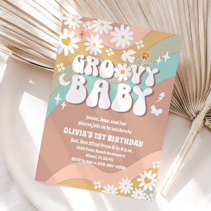 Retro Daisy 1st Birthday Invitation