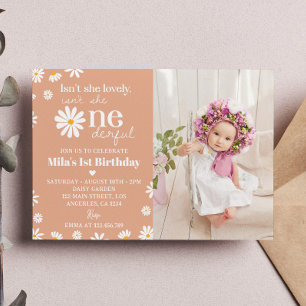 Retro Daisy 1st Birthday Invitation