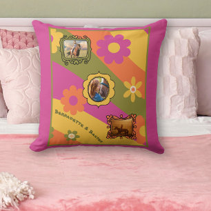 Retro Daisy 3 Photo Horse Pet Collage and Name Cushion