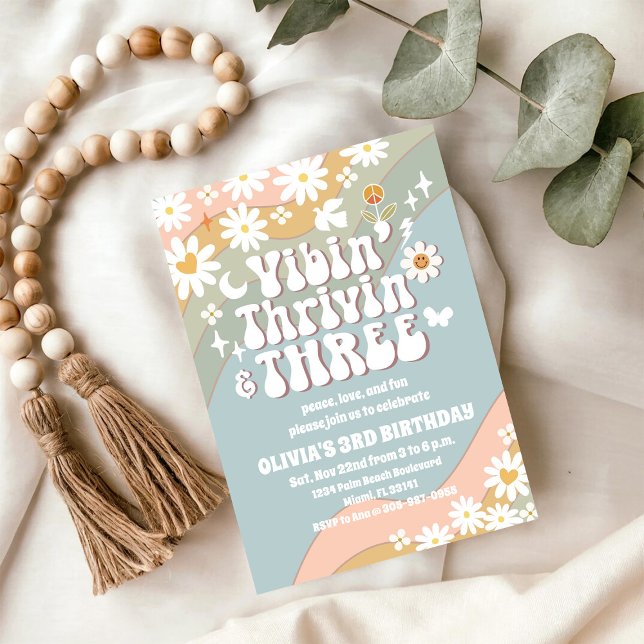 Retro Daisy 3rd Birthday Invitation (Creator Uploaded)