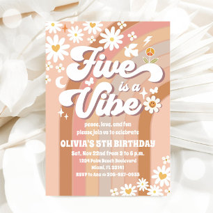 Retro Daisy 5th Birthday Invitation
