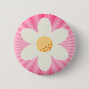 Retro Daisy and Pink Sunburst Boho  6 Cm Round Badge