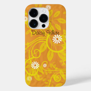 Retro Daisy and Yellow Filigree Over Orange Case-Mate iPhone 14 Pro Case
