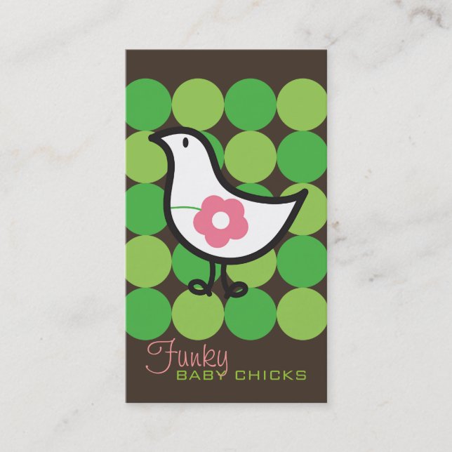 Retro Daisy Baby Chick Bird Whimsical Cute Dots Business Card (Front)