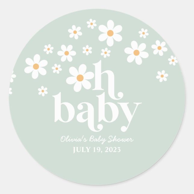 Retro Daisy Baby Shower Classic Round Sticker (Front)