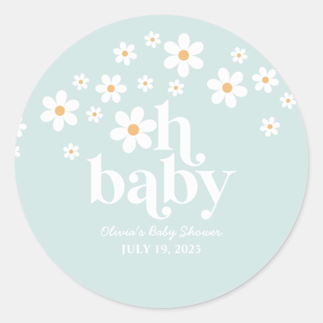 Retro Daisy Baby Shower Classic Round Sticker (Front)