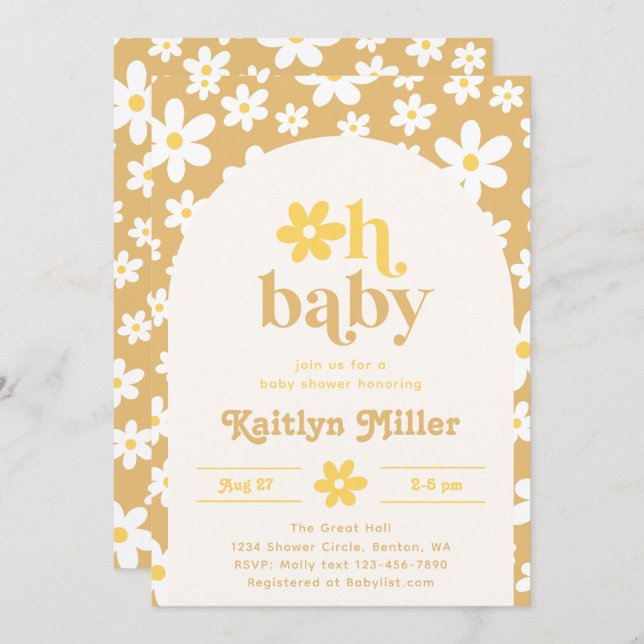 Retro Daisy Baby Shower Invitation | Retro Baby (Front/Back)