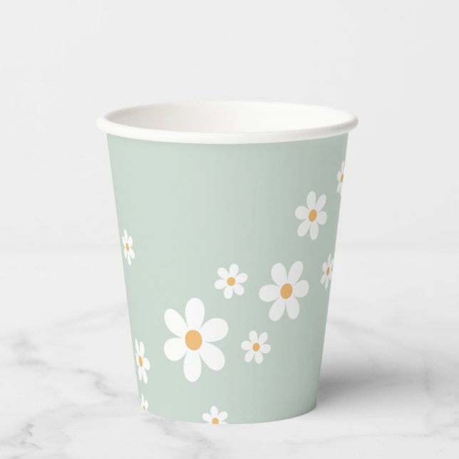Retro Daisy Baby Shower Paper Cups (Front)