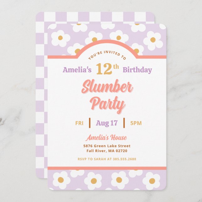 Retro Daisy Birthday Slumber Party Invitation (Front/Back)