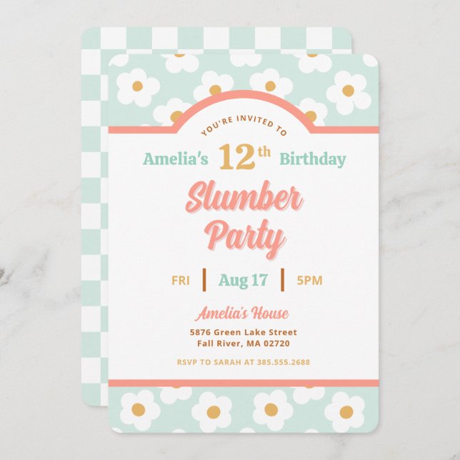 Retro Daisy Birthday Slumber Party Invitation (Front/Back)
