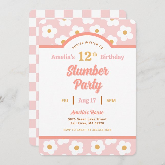 Retro Daisy Birthday Slumber Party Invitation (Front/Back)
