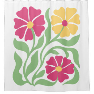 Retro Daisy Bloom Pattern Modern Botanical Shower Curtain