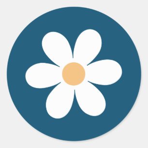 Retro Daisy blue Classic Round Sticker