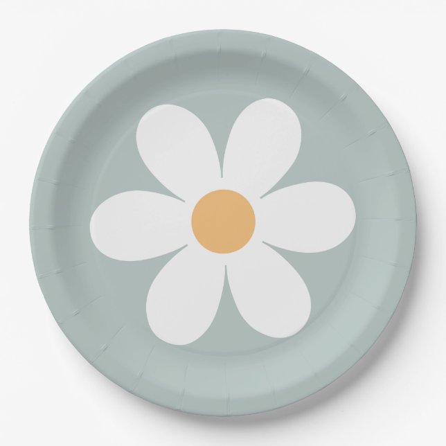 Retro Daisy blue Paper Plates (Front)