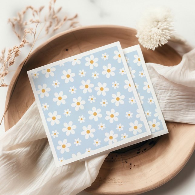 Retro Daisy blue Paper Plates Napkin (Creator Uploaded)