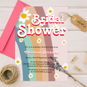 Retro Daisy blush Pink Rainbow Bridal shower Invitation