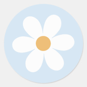 Retro daisy boho blue classic round sticker