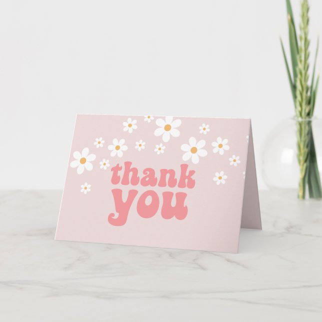 Retro daisy boho floral birthday thank you card (Front)