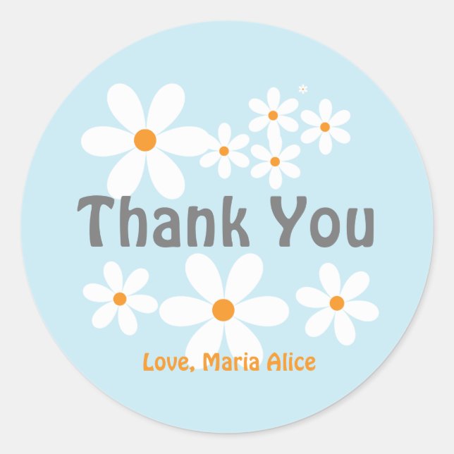 Retro daisy boho floral birthday thank you classic round sticker (Front)