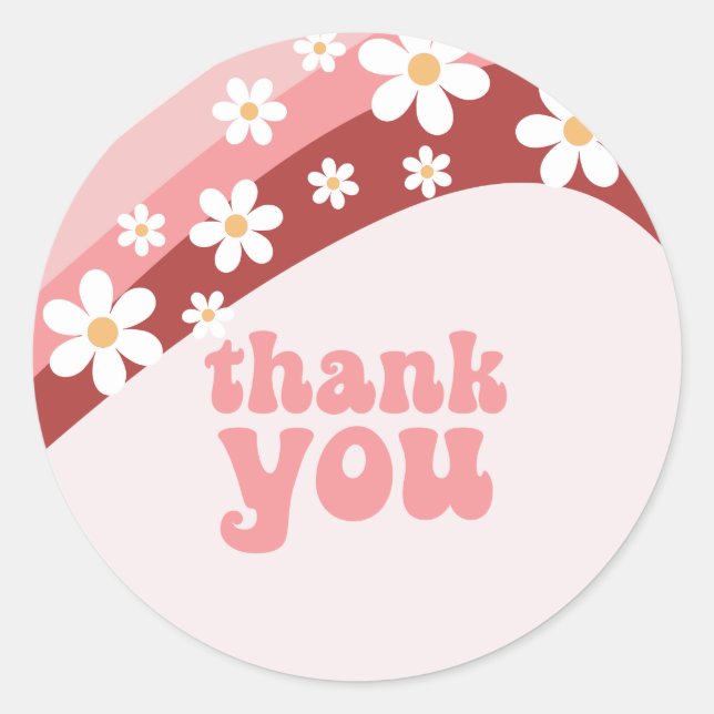 Retro daisy boho floral rainbow thank you classic round sticker (Front)