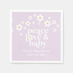 Retro Daisy boho Peace Love Baby Shower lilac Napkin