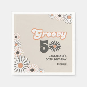 Retro Daisy Boho Terracotta Natural 50th Birthday Napkin