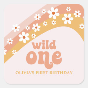 Retro Daisy Boho Wild One Rainbow Square Sticker