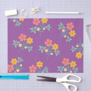 Retro Daisy Bouquet Pattern in Purple Tissue Paper