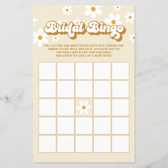 Retro Daisy bridal Shower Bingo Flyer (Front)