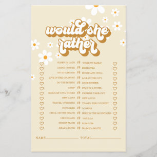 Retro Daisy bridal shower Game Flyer