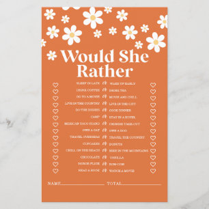 Retro Daisy bridal shower Game Flyer