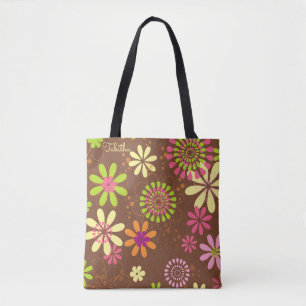 Retro Daisy Brown Tote Bag