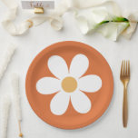 Retro daisy burnt orange boho paper plate<br><div class="desc">Retro inspired first birthday plates with 70's style daisies and boho fonts and colours.</div>