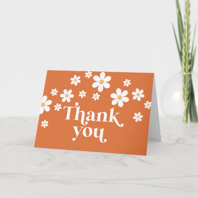 Retro Daisy burnt orange boho thank you card (Front)