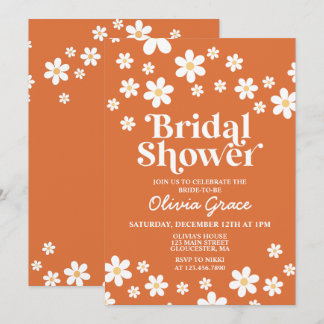 Retro Daisy Burnt Orange Bridal Shower Invitation