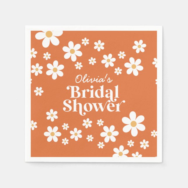 Retro Daisy burnt orange bridal shower Napkin (Front)
