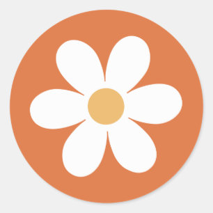 Retro daisy burnt orange classic round sticker