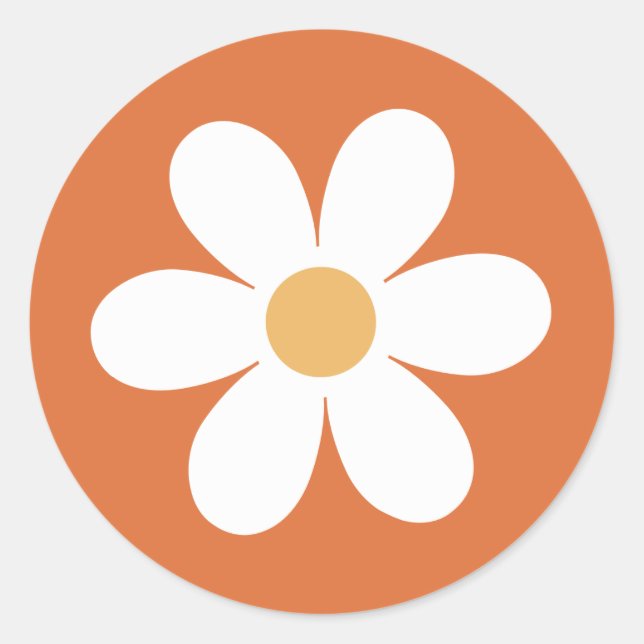 Retro daisy burnt orange classic round sticker (Front)