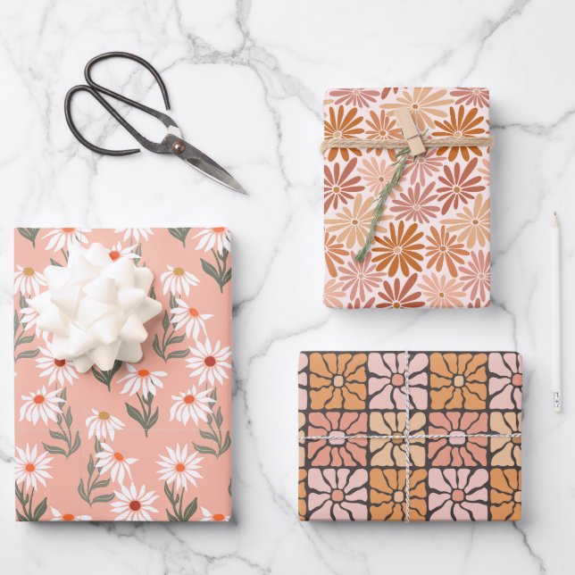 Retro Daisy Delight Wrapping Paper Sheet (Front)