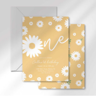 Retro Daisy First Birthday Invitation