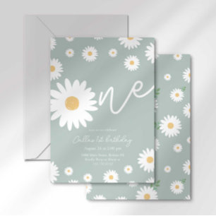 Retro Daisy First Birthday Invitation