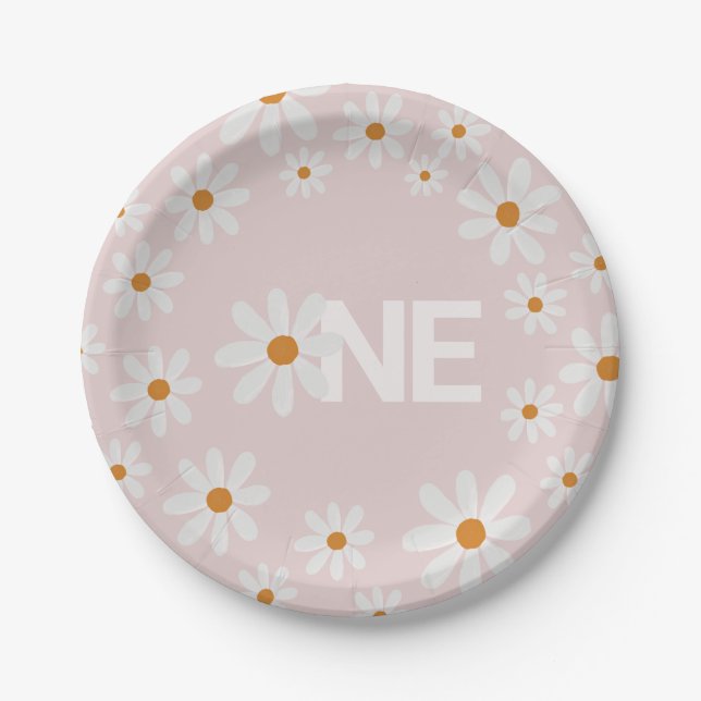 Retro Daisy First Birthday Paper Plates (Front)