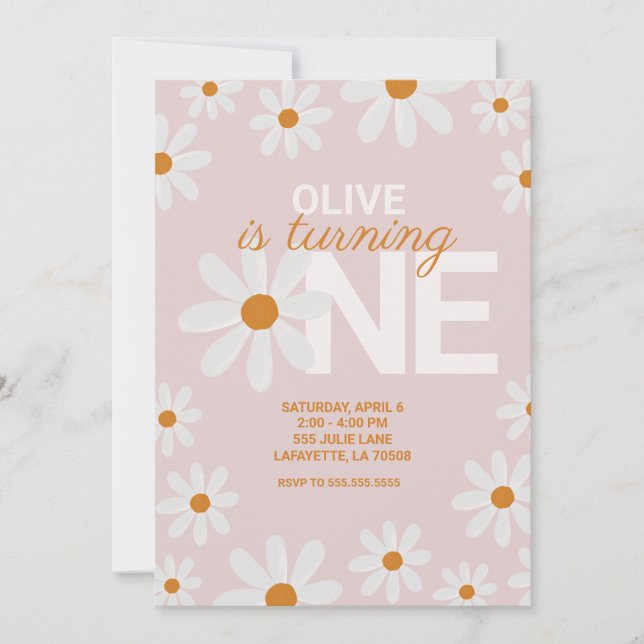 Retro Daisy First Birthday Party Invitations (Front)