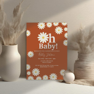 Retro Daisy Floral Bohemian Girl Baby Shower  Invitation