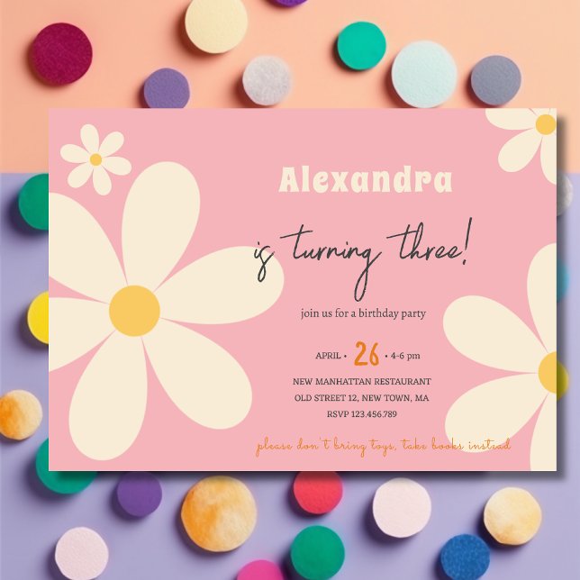 Retro Daisy floral kids birthday Invitation (Creator Uploaded)